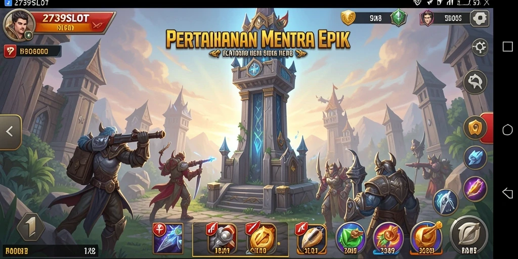 Tangkapan layar dari gameplay 2739SLOT yang menunjukkan aksi menara bertahan.