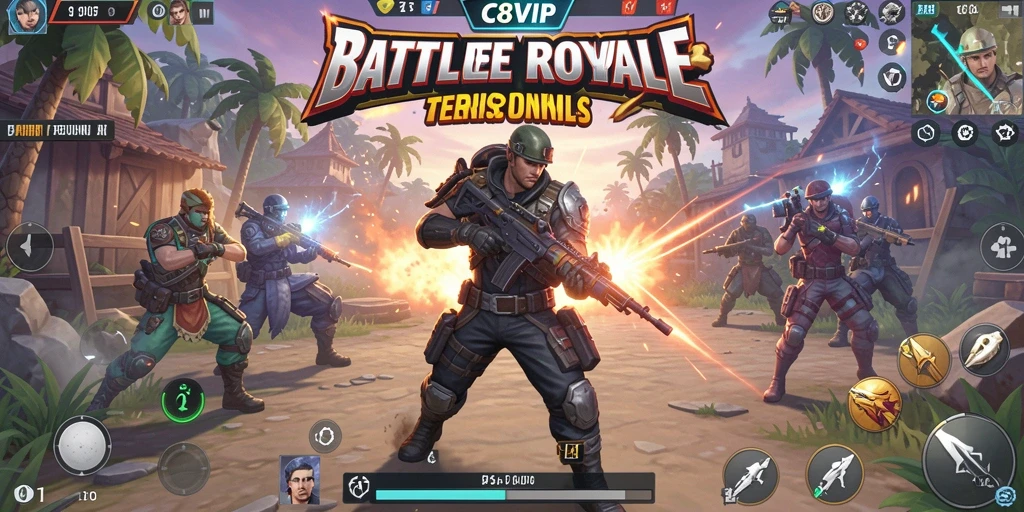 Screenshot C8VIP menunjukkan aksi pertarungan intens dalam Battle Royale.