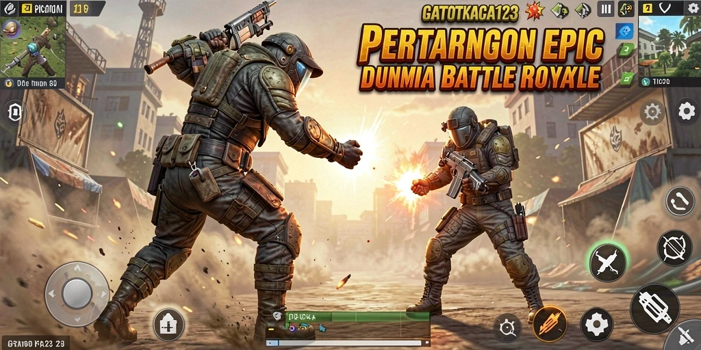 Tangkapan layar GATOTKACA123 menampilkan adegan aksi Battle Royale yang seru.