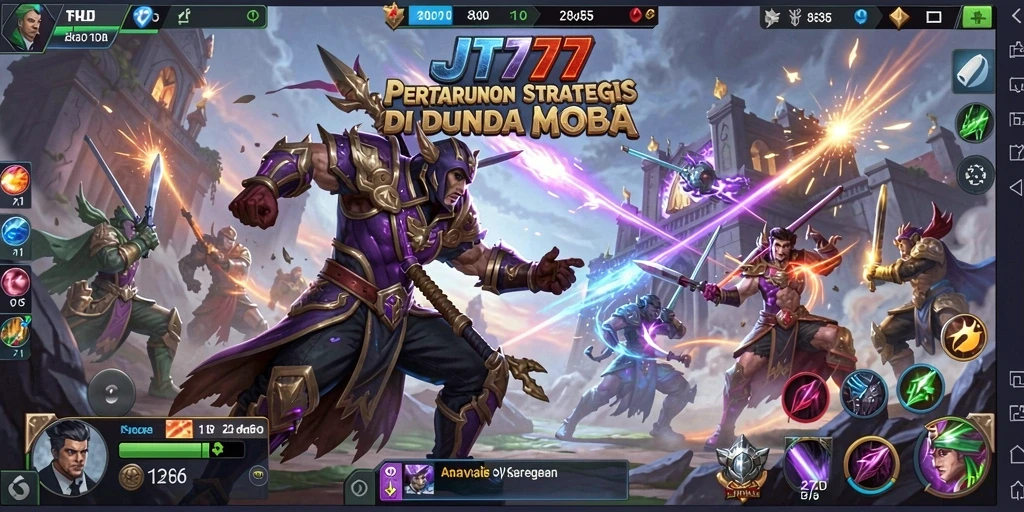 Screenshot utama memperlihatkan gameplay seru di arena MOBA.