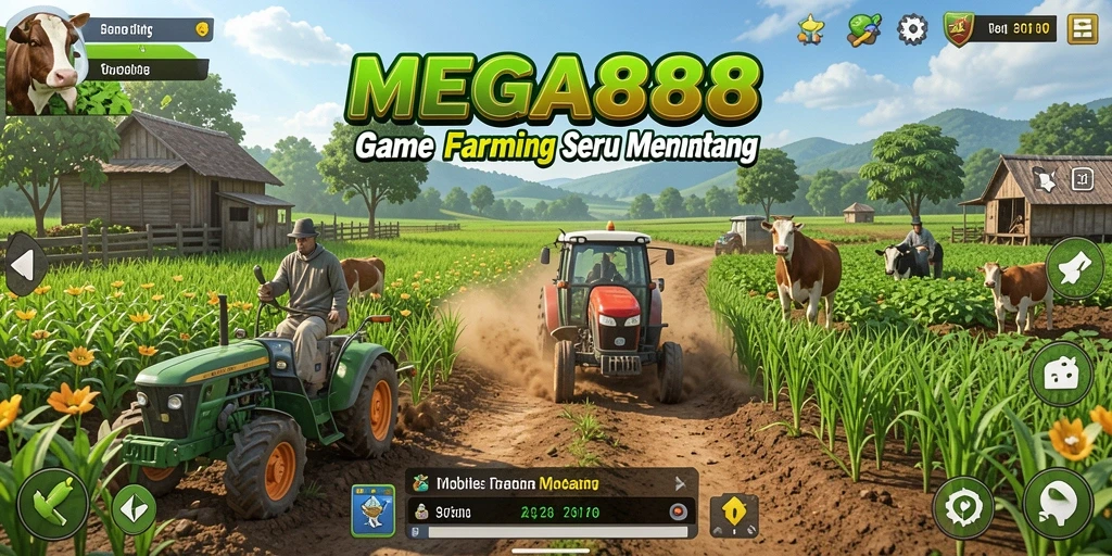 Screenshot MEGA888 menunjukkan aktivitas bertani yang menyenangkan.