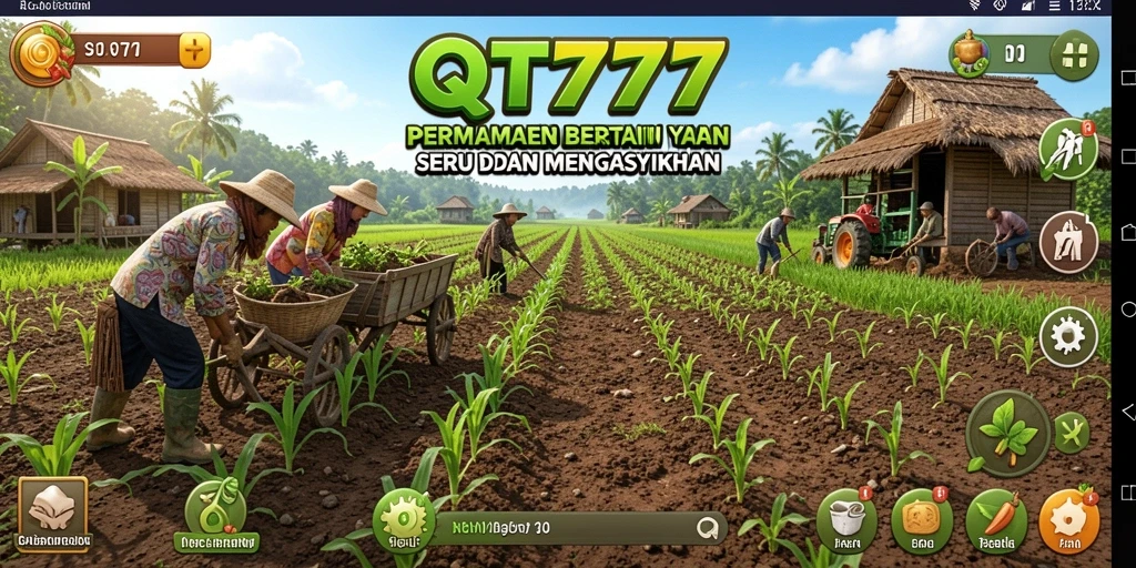 Tangkapan layar gameplay QT777 menampilkan kebun yang indah dan penuh warna.