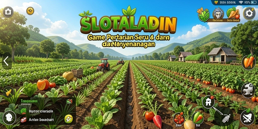 Gameplay SLOTALADIN yang menunjukkan ladang penuh dengan tanaman.