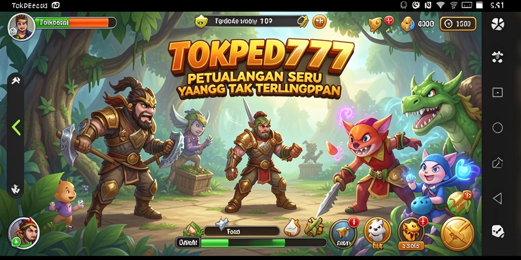 Tangkapan layar utama TOKPED777 menampilkan aksi seru di dunia petualangan.